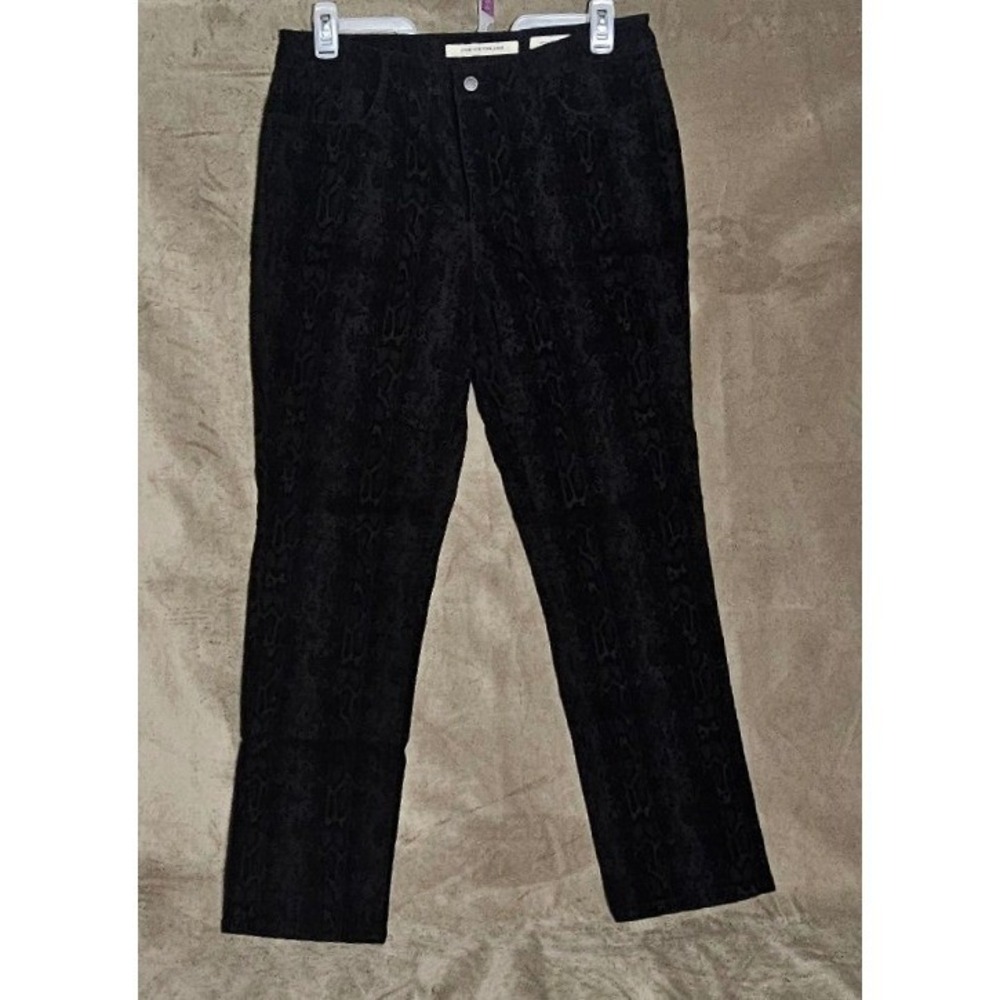 Jones New York Jeans Lexington Straight Snakeskin Print Pants Black Grey Size 14